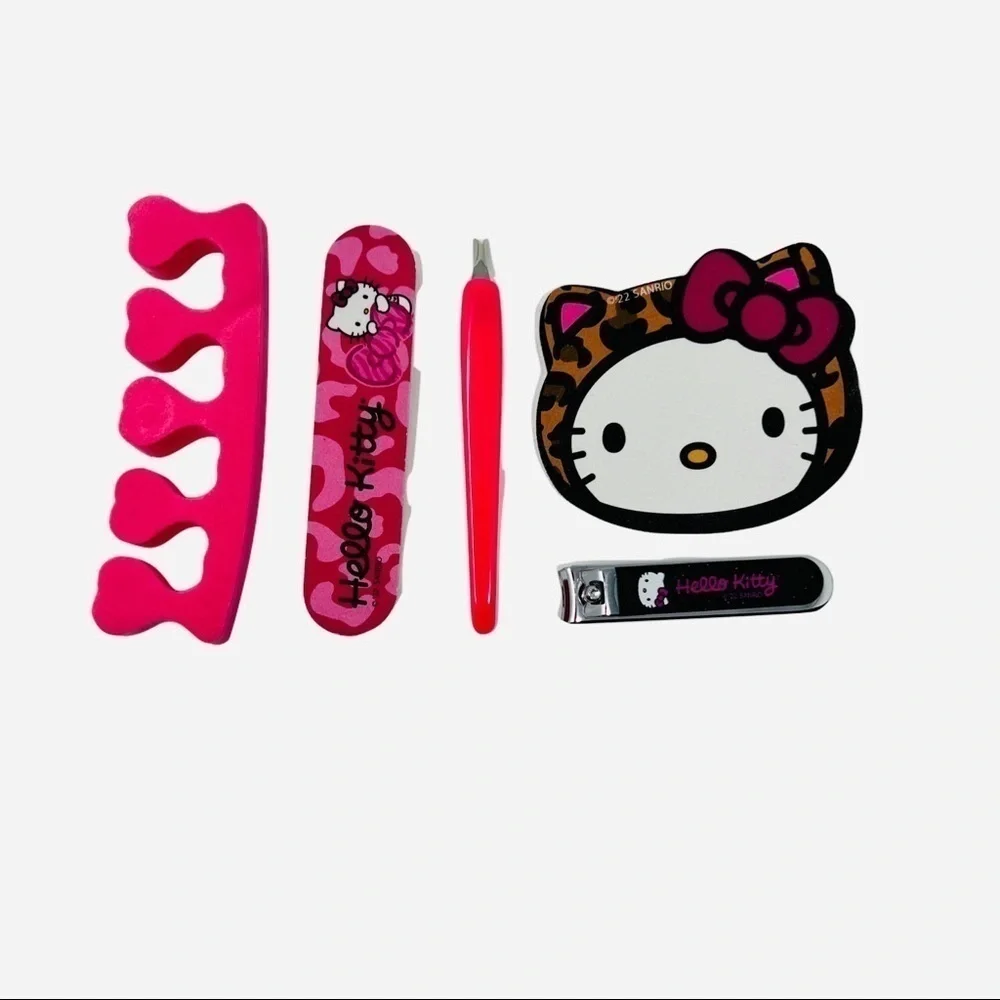 𝅺HELLO Kitty Leopard Pink Bow Nail Manicure Set w/ Case - Picture 3 of 4